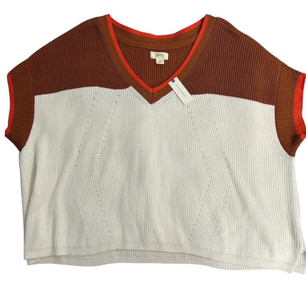 Maeve V-Neck Sweater in Brown, Cream, and Orange